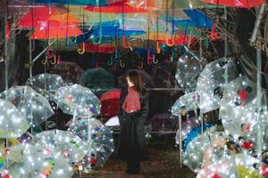 傘とライトによるイルミネーション